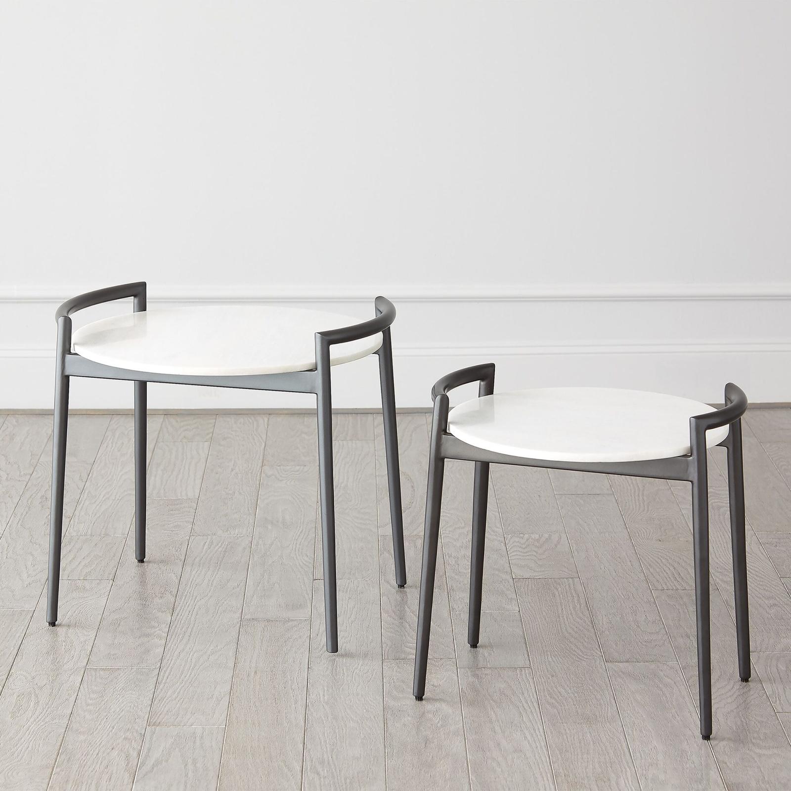 Global Views Retro Gunmetal and White Marble Round Side Table