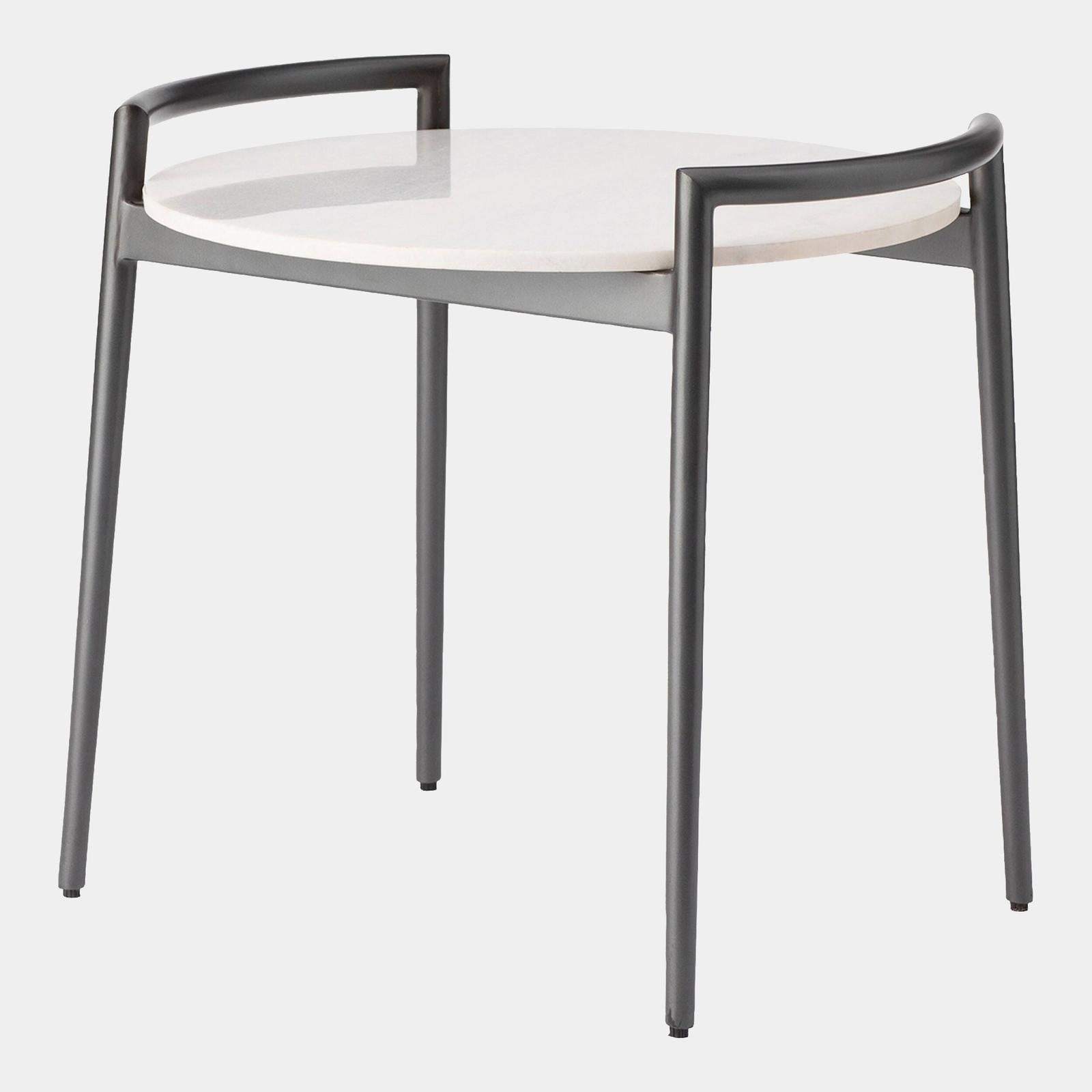 Global Views Retro Gunmetal and White Marble Round Side Table