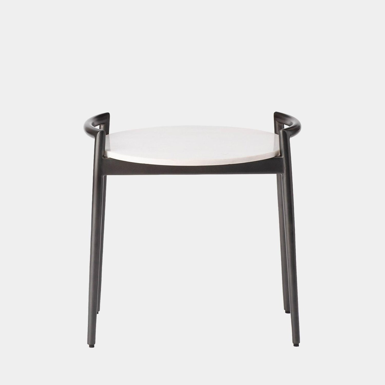 Global Views Retro Gunmetal and White Marble Round Side Table