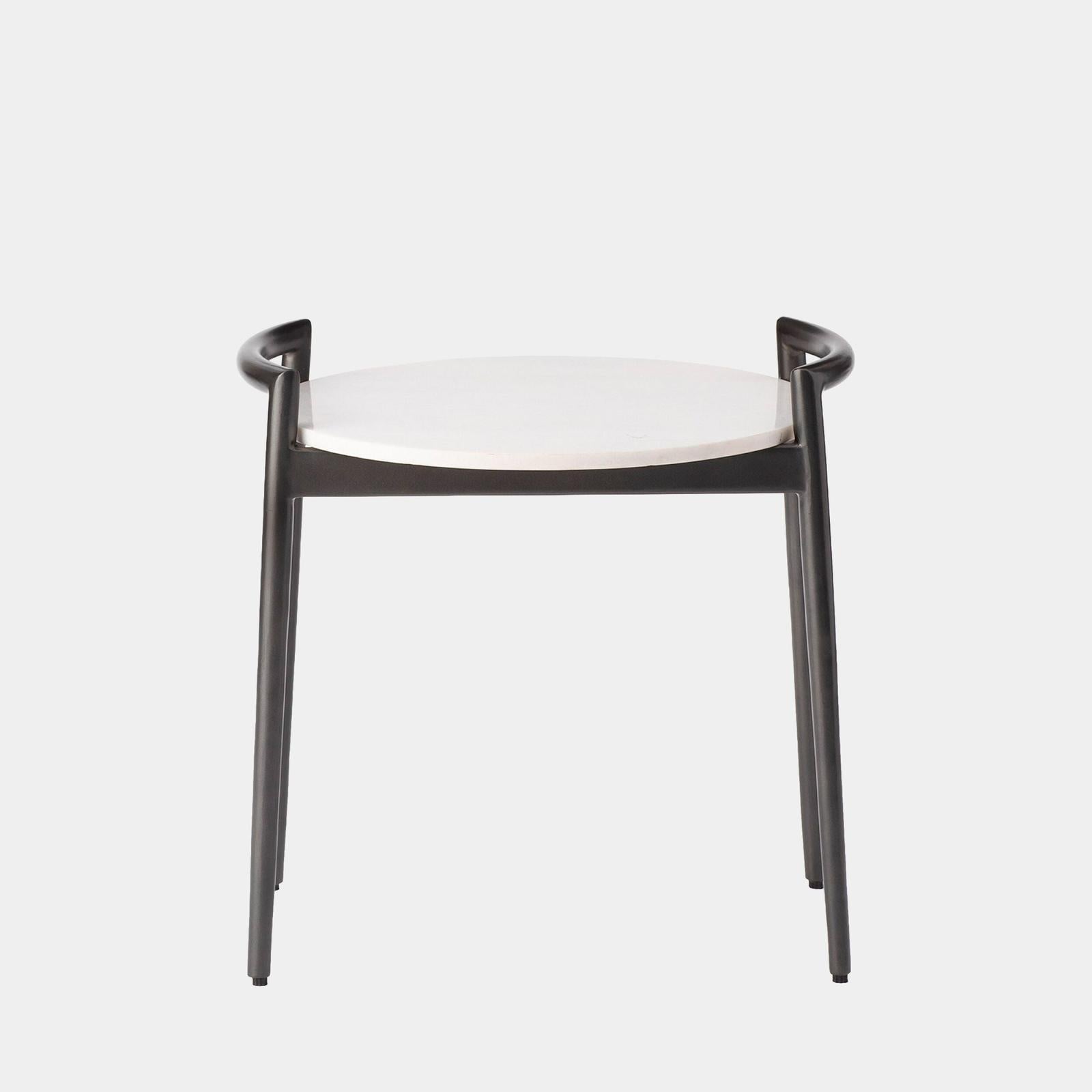Global Views Retro Gunmetal and White Marble Round Side Table