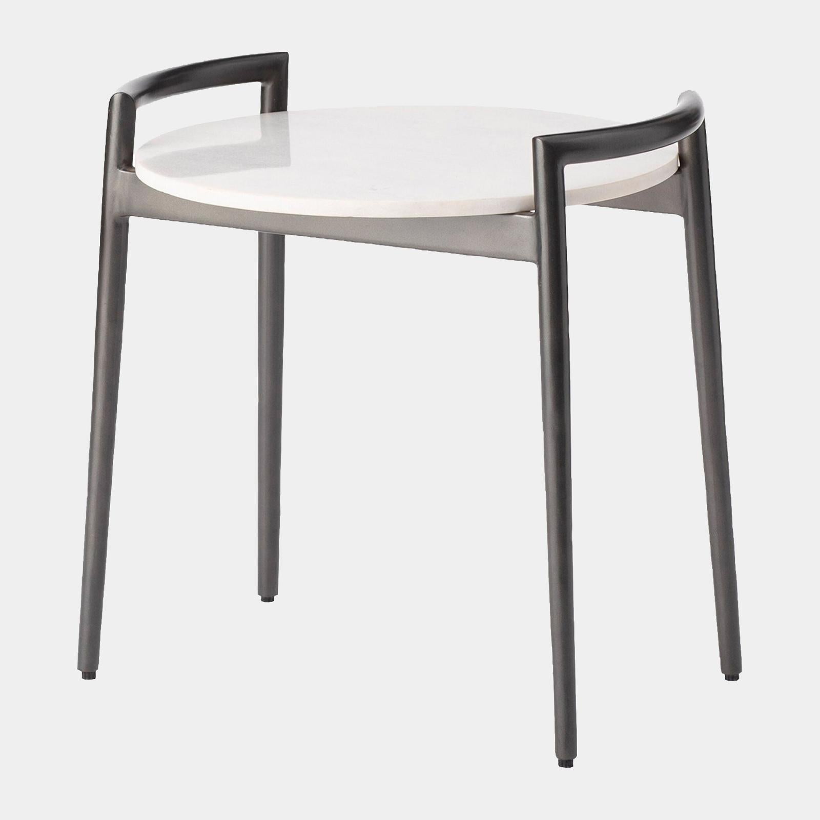 Global Views Retro Gunmetal and White Marble Round Side Table