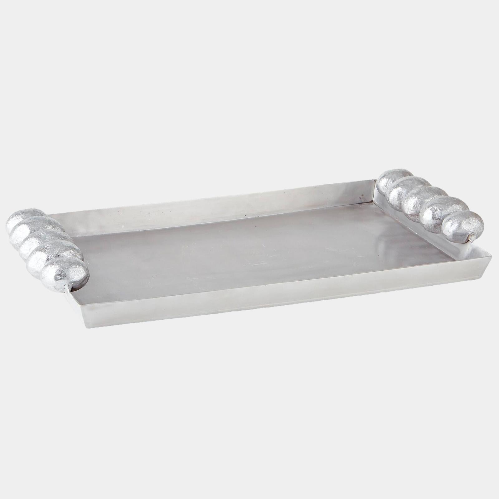Global Views Nedar Nickel Tray Silver Leaf Handles Clearance