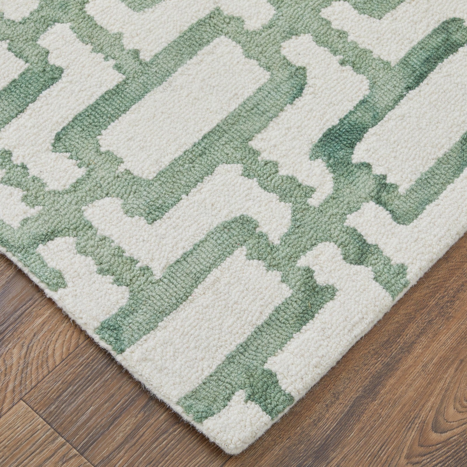 Feizy Lorrain 8919F Modern Geometric Rug in Ivory/Green