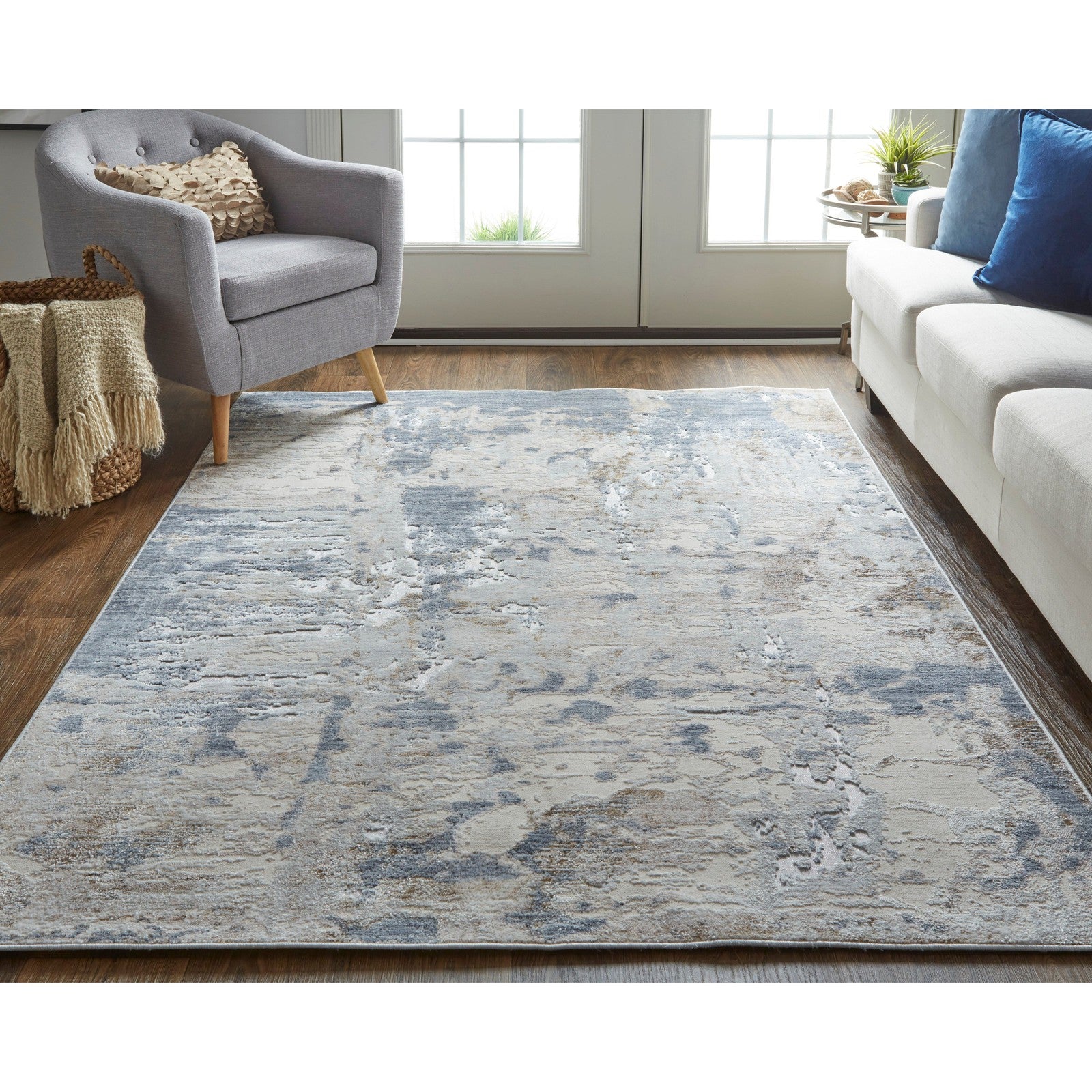 Feizy Laina 39GHF Transitional Abstract in Ivory/Gray/Blue