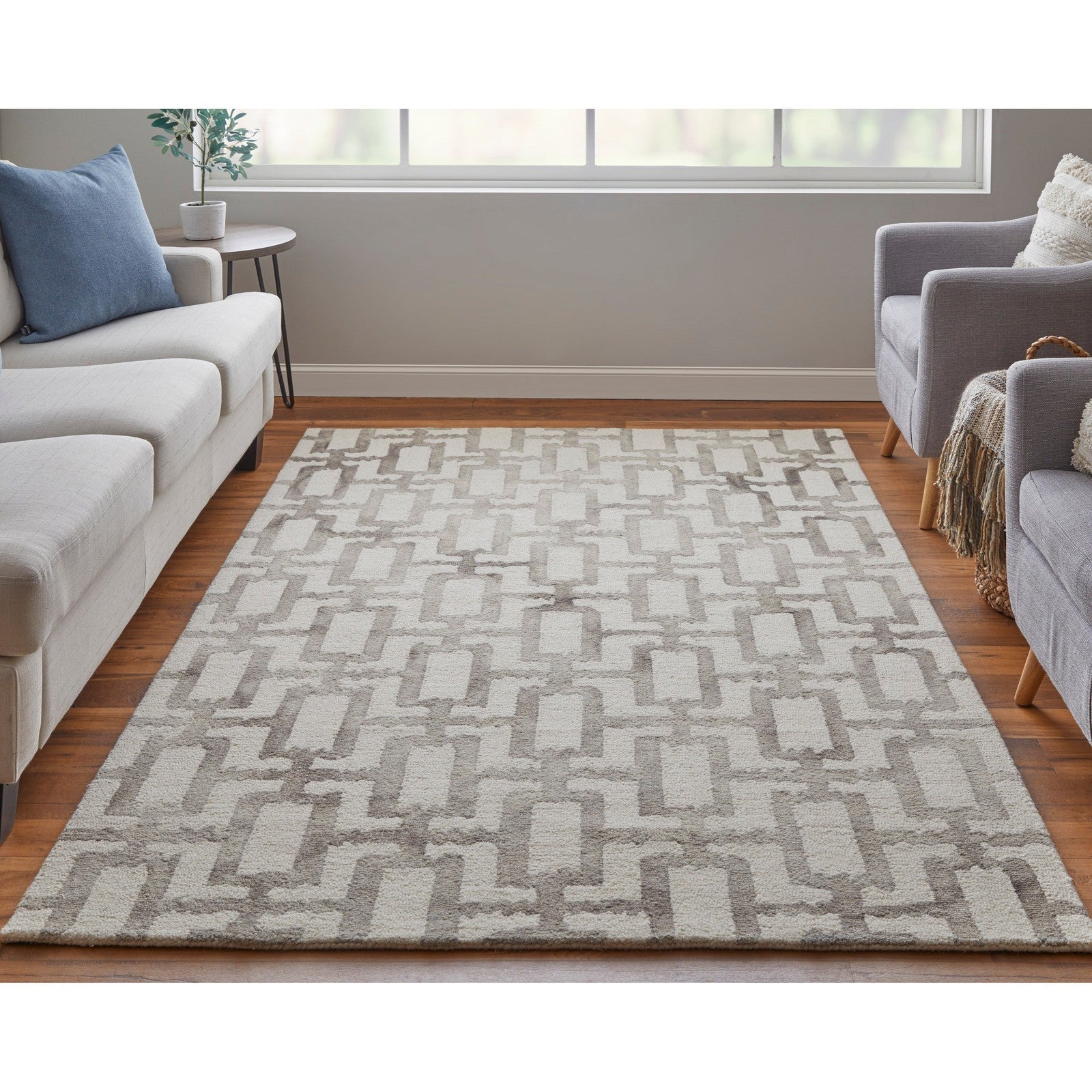 Feizy Lorrain 8919F Modern Geometric Rug in Ivory/Taupe