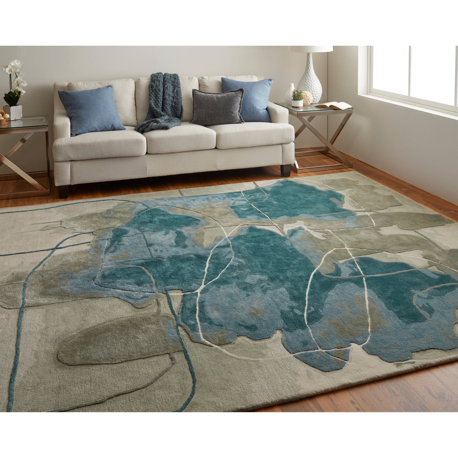 Feizy Anya 8885F Transitional Abstract Rug in Blue/Gray/Ivory