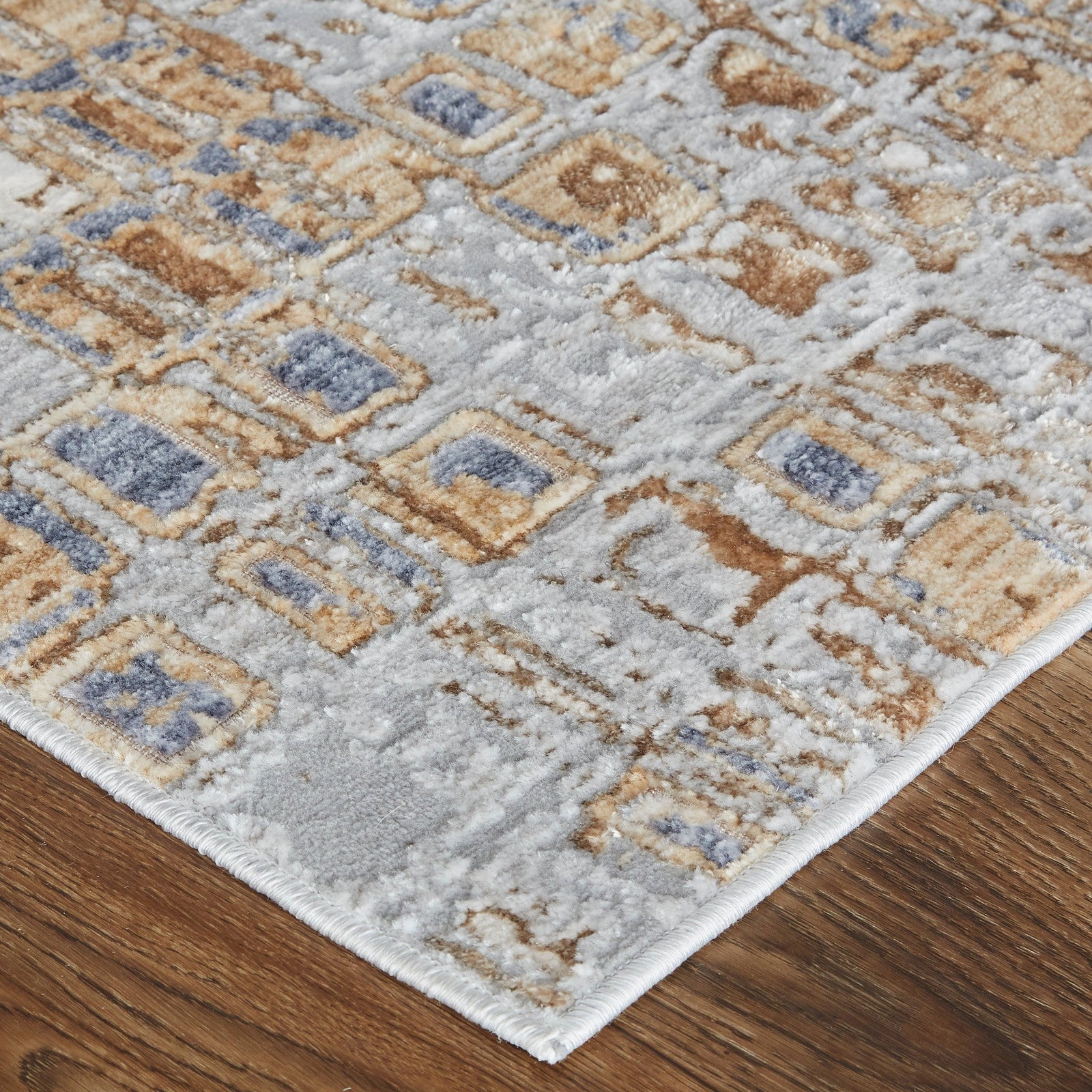 Feizy Laina 39G0F Transitional Geometric in Tan/Ivory/Blue