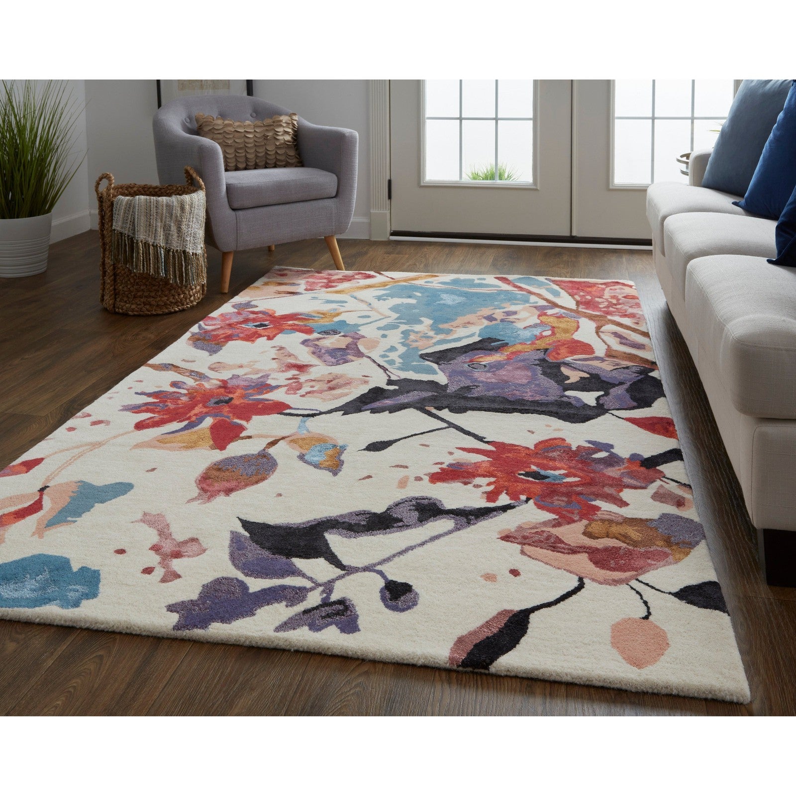 Feizy Dafney 8863F Transitional Floral & Botanical in Red/Blue/Purple