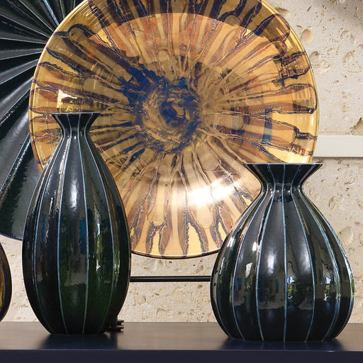 Global Views Fluted Cinched Vase-Ink