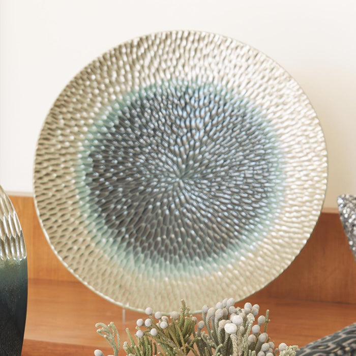Global Views Carved Charger Pewter/Aqua