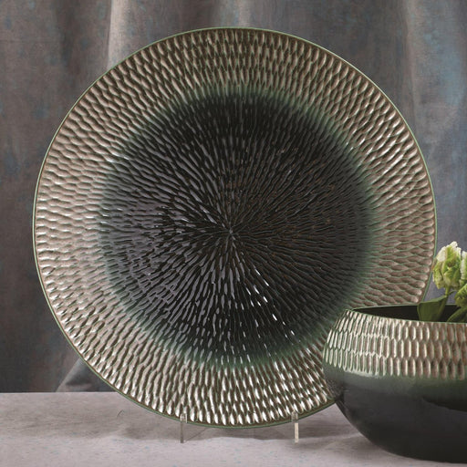 Global Views Carved Charger Pewter/Aqua