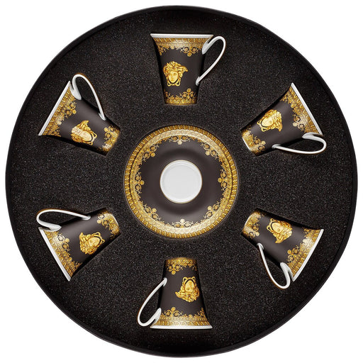 Versace Espresso Cup And Saucer Set Of 6 In Round Hat Box I Love Baroque Nero