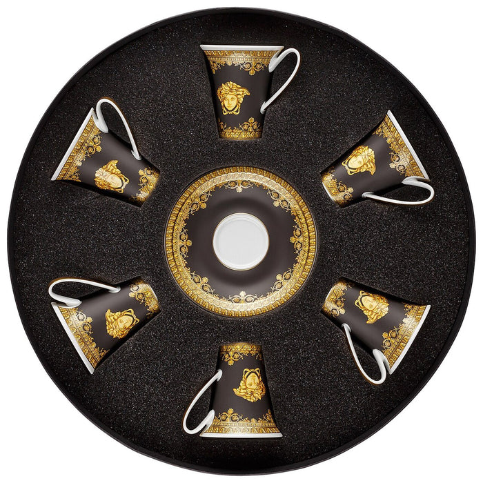 Versace Espresso Cup And Saucer Set Of 6 In Round Hat Box I Love Baroque Nero