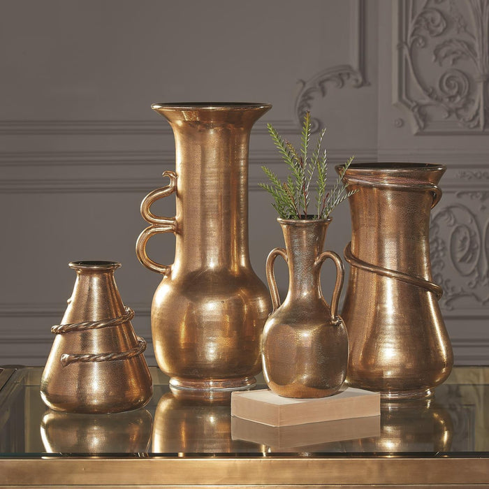 Global Views Etruscan Style Two Handle Pitcher-Gold Crackle-Large