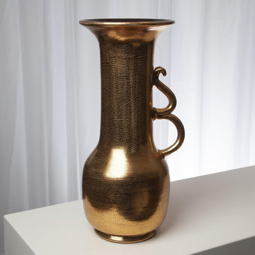 Global Views Etruscan Style Two Handle Pitcher-Gold Crackle-Large