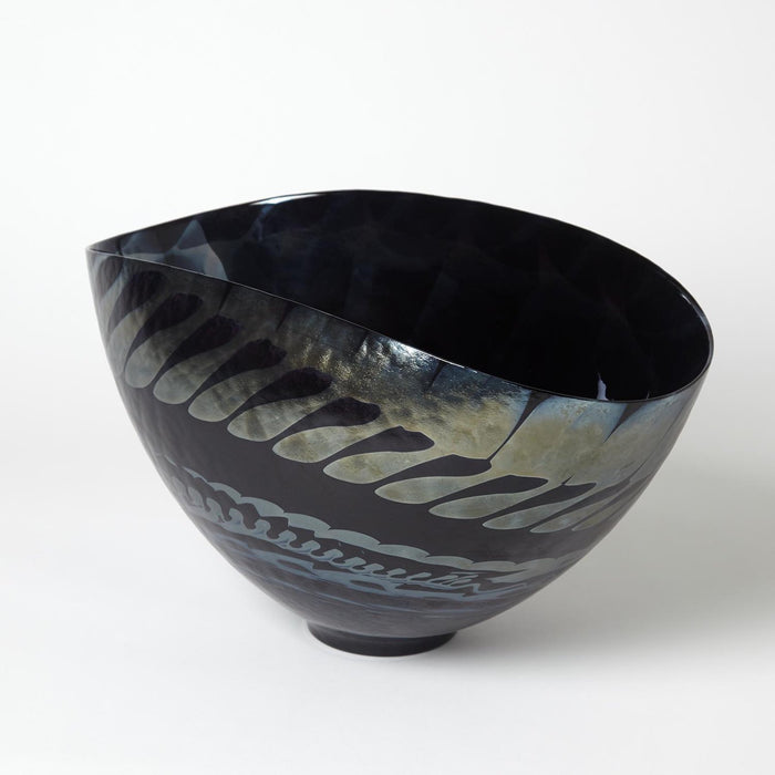 Global Views Black Silver Marble Oval Bowl