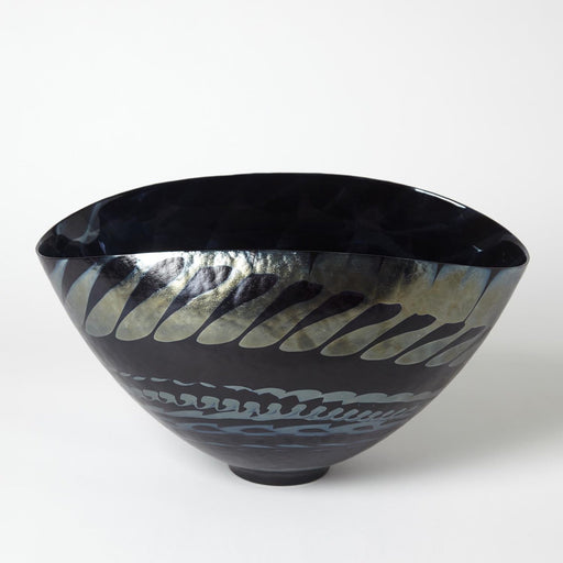 Global Views Black Silver Marble Oval Bowl
