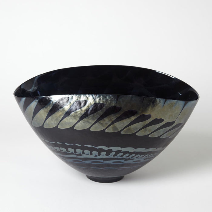 Global Views Black Silver Marble Oval Bowl