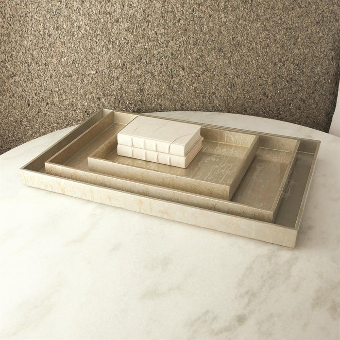 Global Views Champagne Silver Leaf Ottoman Tray