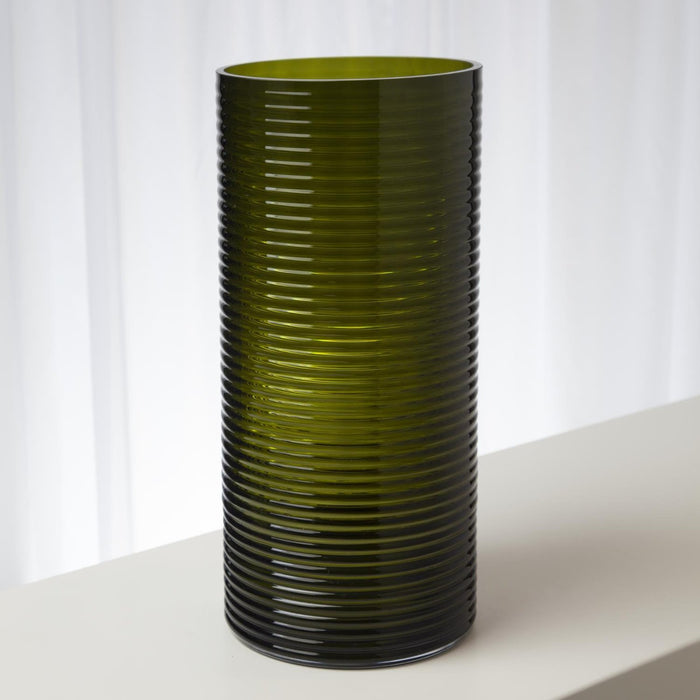 Global Views Ribbed Glass Vase-Olive