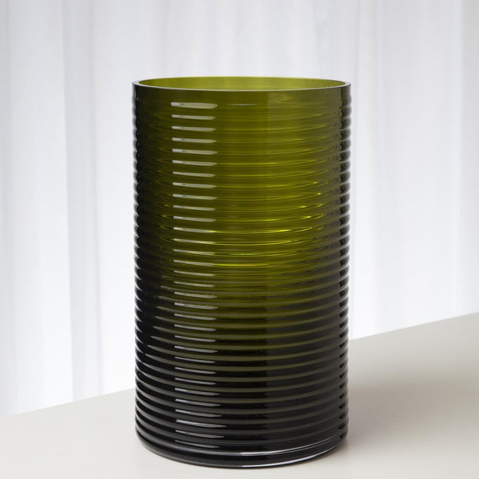 Global Views Ribbed Glass Vase-Olive