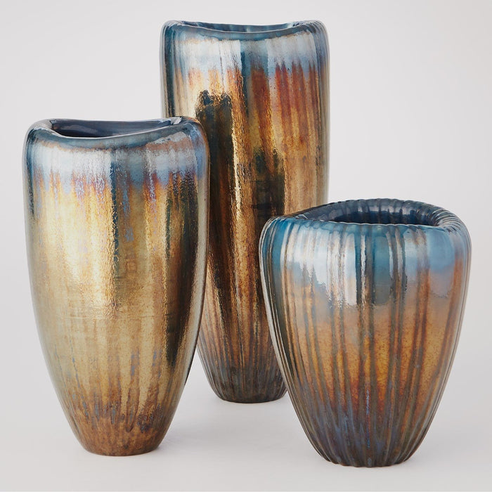 Global Views Tear Drop Folded Vase Deep Blue/Metallic