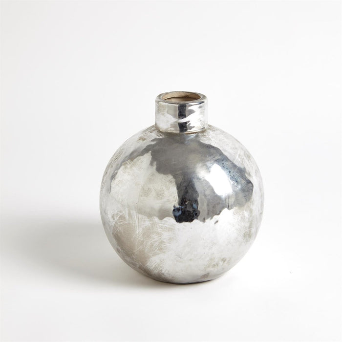 Global Views Hammered Ceramic Orb Vase Silver