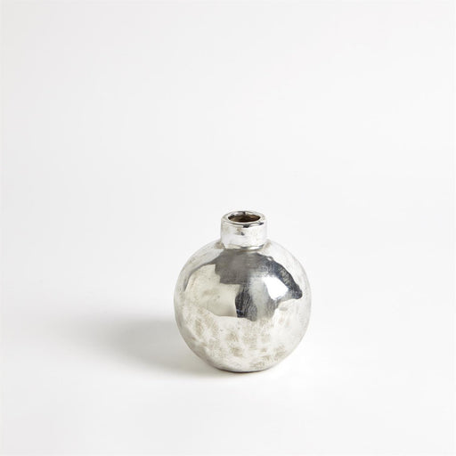 Global Views Hammered Ceramic Orb Vase Silver