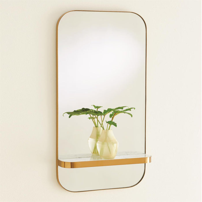 Global Views Train Car Mirror Gold With Marble Shelf