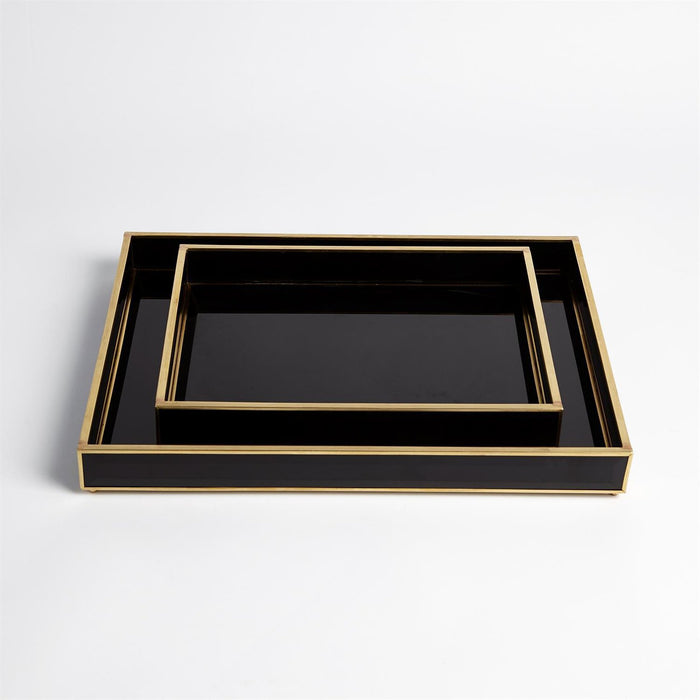 Global Views Bevelled Black Glass Tray
