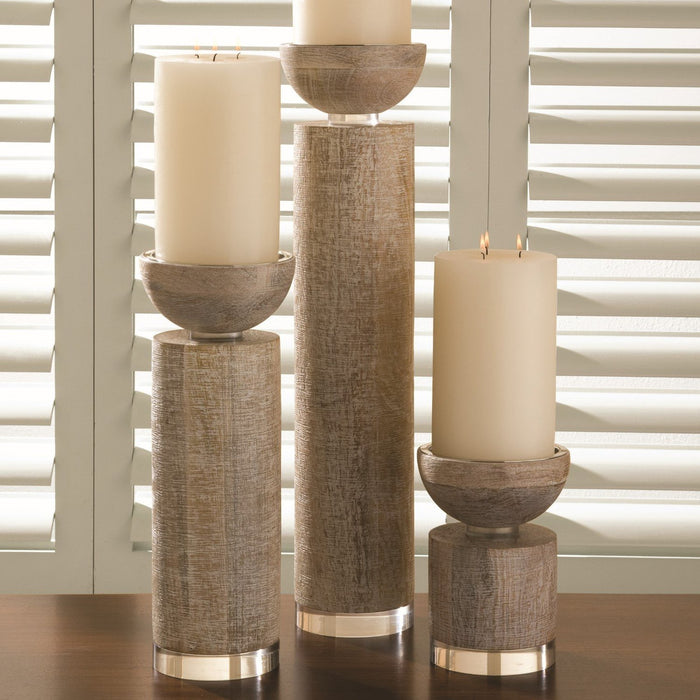 Global Views Scratched Pillar Candle Holder