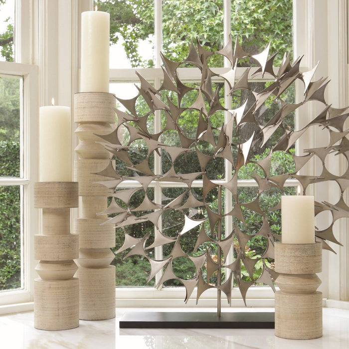 Global Views Totem Candle Holder Whitewash