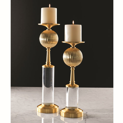 Global Views Fluted Ball Candle Holder Brass Short