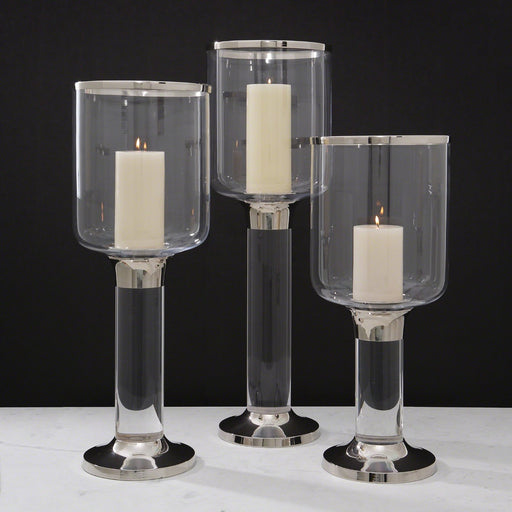 Global Views Acrylic Column Hurricane With Nickel Rim