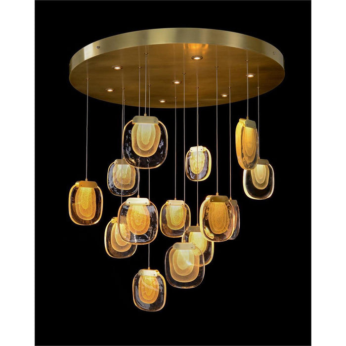 John Richard Bansho: Twenty-One Light Layered Glass Drop Pendant Chandelier