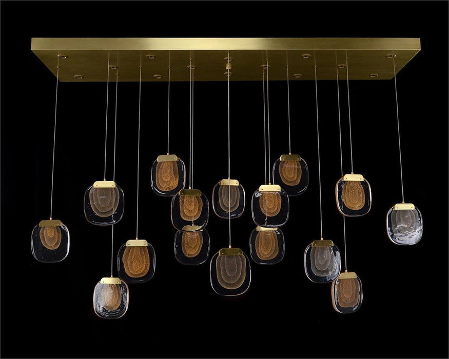 John Richard Bansho: Thirty Light Layered Glass Horizontal Pendant Chandelier
