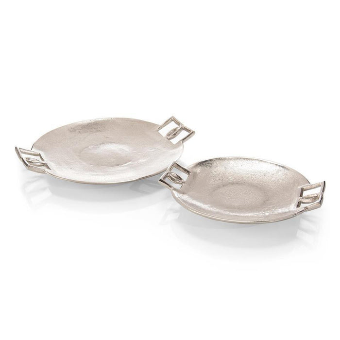 John Richard Set of Two Silver Trays with Equestrian Buckle Handles