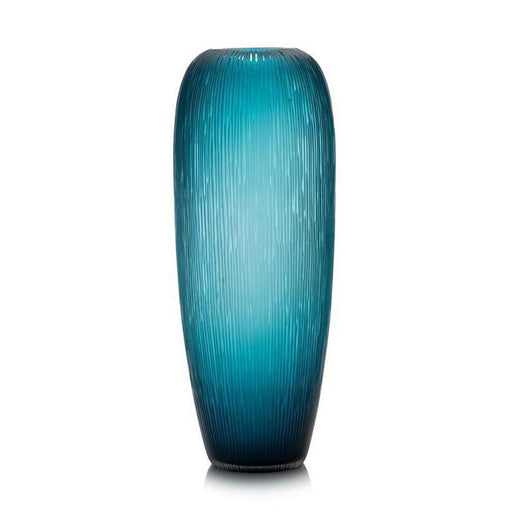 John Richard Carved Teal Glass Vase
