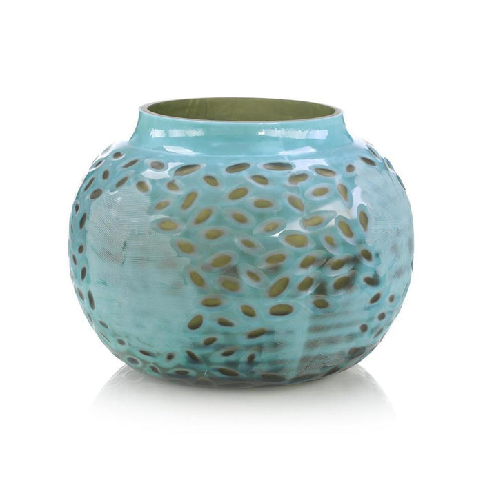 John Richard Turquoise and Green Engraved Glass Vase