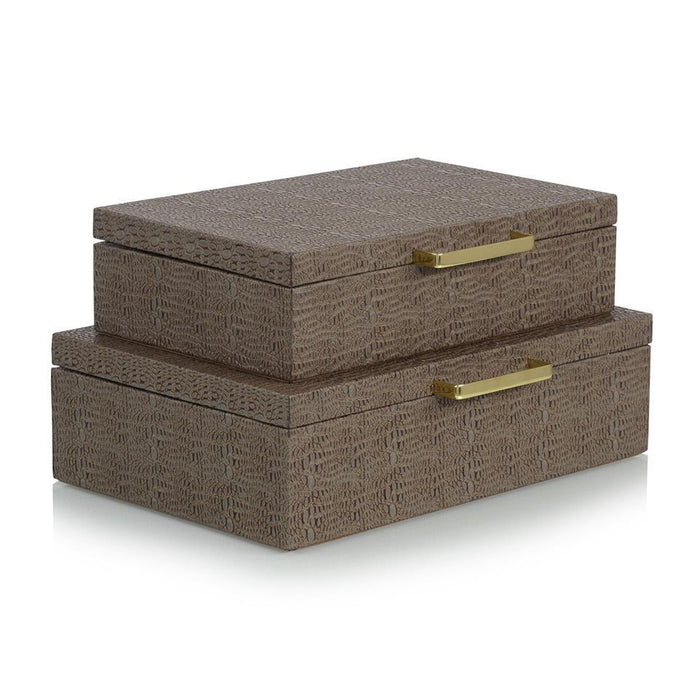 John Richard Set of Two Tobacco Alligator Leather Boxes