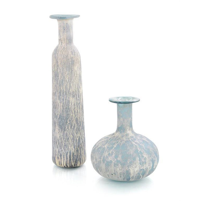 John Richard Set of Two Powder Blue Jar and Vase with Silver Overlay