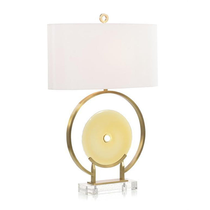 John Richard Amber Glass and Brushed Brass Table Lamp