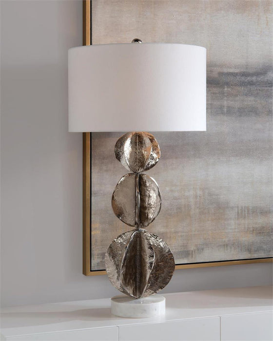 John Richard Three Flowing Wave Spheres Nickel Table Lamp
