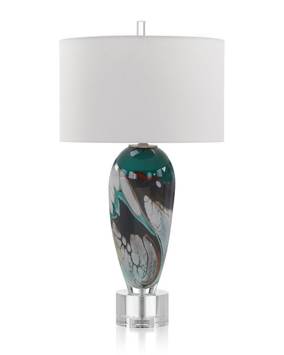 John Richard Peacock Blue Marbled Handblown Art Glass Table Lamp