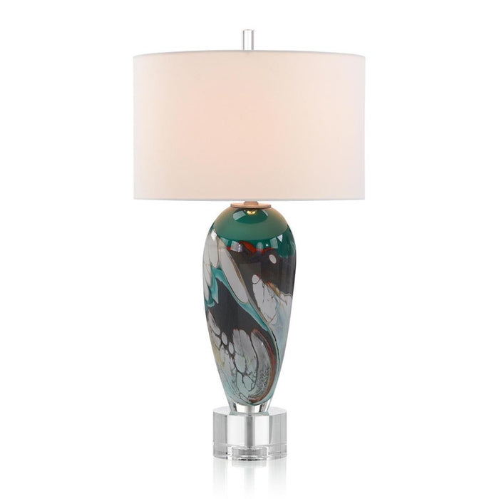 John Richard Peacock Blue Marbled Handblown Art Glass Table Lamp
