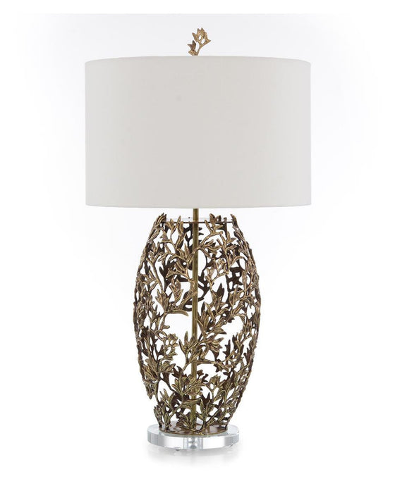 John Richard Filigree Leaf Frond Table Lamp in Antique Brass