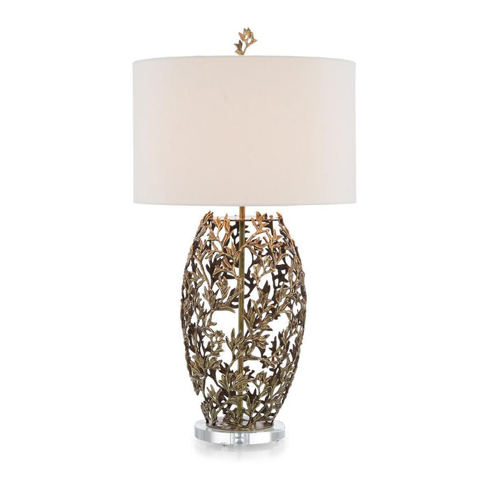 John Richard Filigree Leaf Frond Table Lamp in Antique Brass