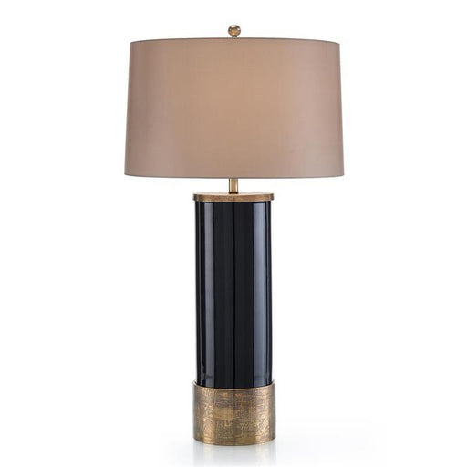 John Richard Antique Brass and Black Glass Table Lamp