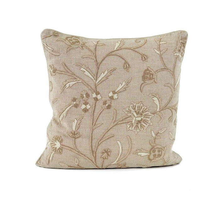 John Richard Beige Pillow with Crewel Embroidery